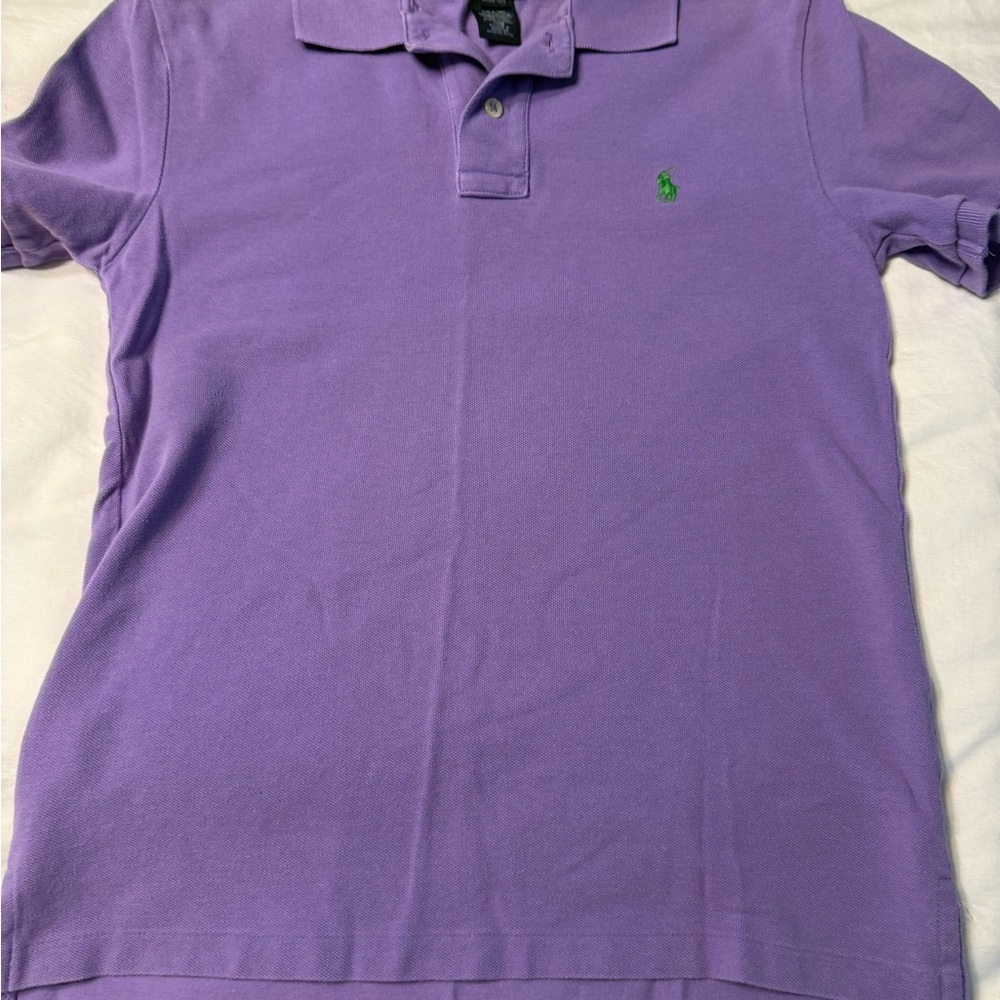 Purple Ralph Lauren Polo Shirt with Green Logo size youth medium (10-12)